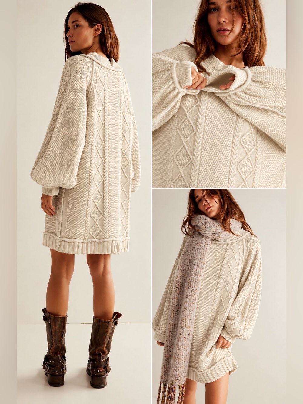Free People We the Free Feels Cable Knit Sweater Dress Cotton Cream q